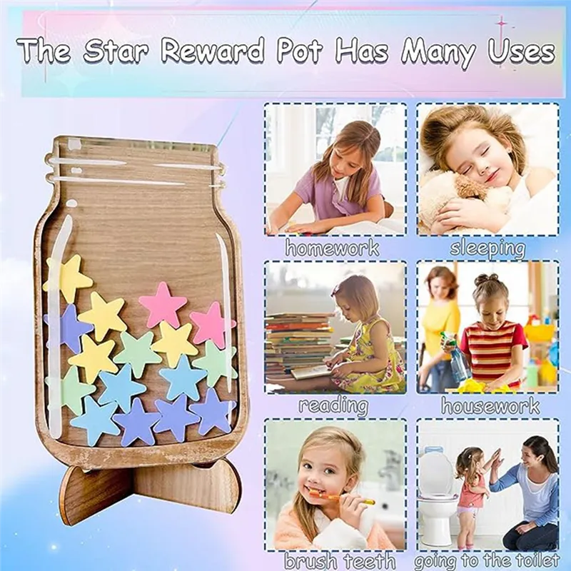 Reward Tokens Wooden Reward Jar System For Kids - Behavior Chart With ...
