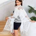 Summer Malaysia Solid Color Lace Hollow Fringe Long Scarf Shawl Wrap Veil for Women Cross Border Fashion. 