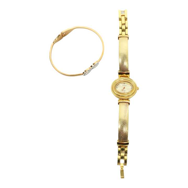 Golden Dial With Stainless Steel Strap And Bracelet For Women
