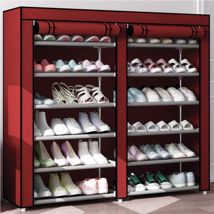 Double Layer Shoe Rack 2 x 6 Layer Shoe Rack  Foldable Shoe Rack Dustproof With Cover - Multicolor