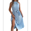 Women'S 2025 Summer Sleeveless Halter Neck Pleated Midi Cocktail Dresses A Line Flowy Beach Sun Dress. 