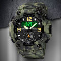 Skmei 1637 Men Digital Analog Dual Display Alarm Waterproof 3 Time Sport Wristwatch - Camouflage green. 