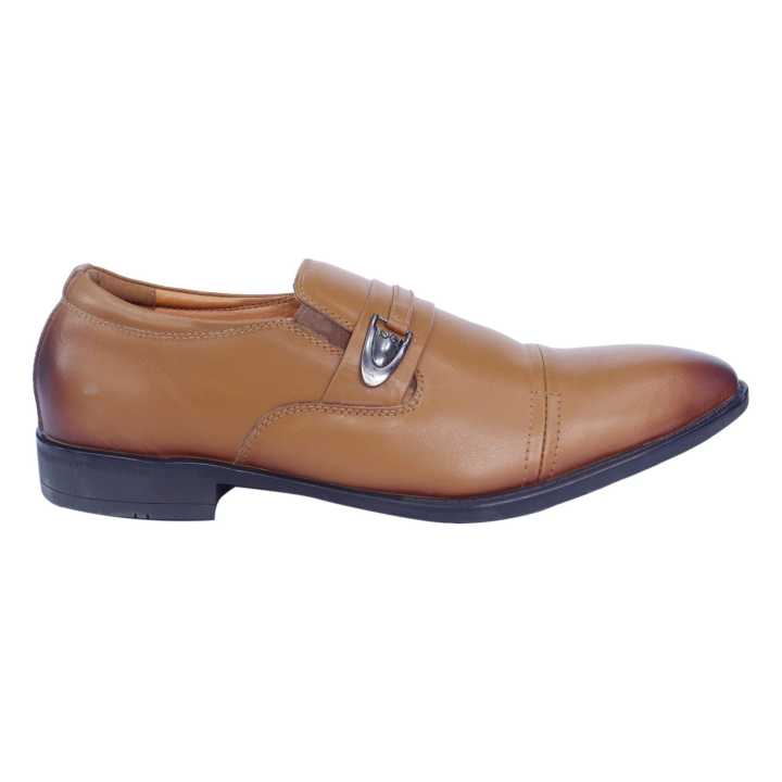 Brown Clip On  None Lace Leather Black Horse Formal Shoes For Men