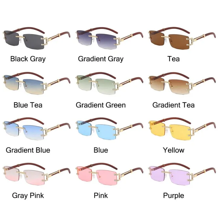 Vintage%20Wood%20Diamonds%20Punk%20Sunglasses%20Rhinestone%20Frameless%20Women's%20Rimless%20Sun%20Glasses%20Rectangle%20Square%20Eyewear%20for%20Beach%20Travel%20Streetwear%20-%20Image%202