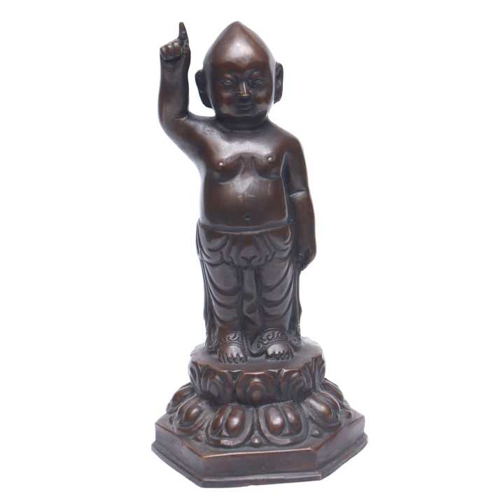 Brown Standing Baby Buddha Copper Statue 6Inch
