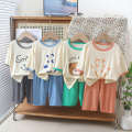 New Yaseller Homewear Seven-quarter Sleeve Set Boys Girls Pamas Summer Thin Medium Large Children Air Conditioning Clothes. 
