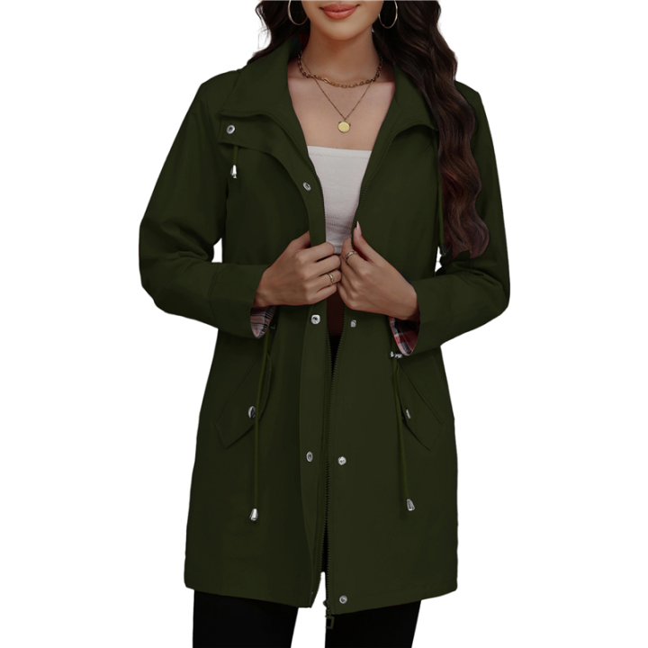 Women Waterproof with Hood Trech Coat for Women Light-Weight Raincoats Packable Windbreaker Green M