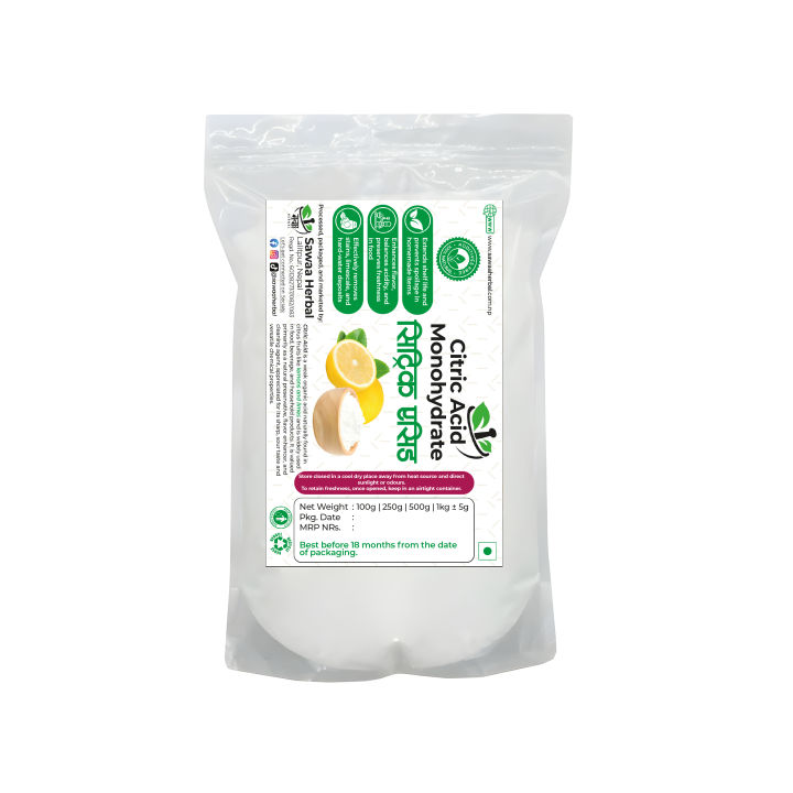 Citric Acid Monohydrate - 100 gm / 250 gm / 500 gm / 1 kg by Sawaa Herbal (Amilo, Catric Acid, Citricacid Powder, Food Grade Natural Citric Acid Powder, Citric Acid for Cleaning, Cooking, Pickles, Limescale Remover Powder, Natural Preservative Crystals)