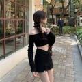 2024 spring summer stretch wrap hip skirt sexy v-shaped waist slit culottes, high-waisted slimming skirt, hot girl miniskirt. 