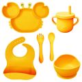 Set of Six Crab Design Silicone Baby Feeding Set – BPA-Free Lunch Plate, Bowls with Suction Cups. 