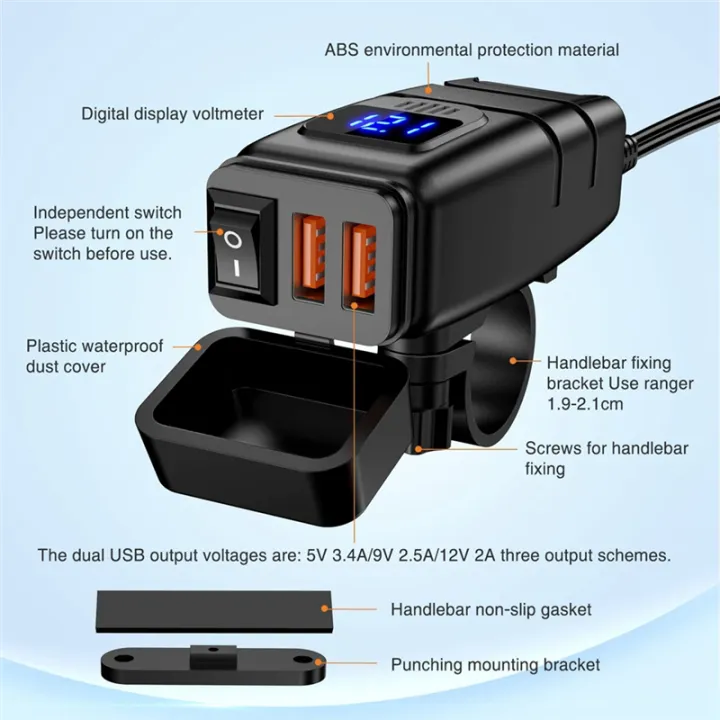 Motorcycle%20USB%20Charger%206.8A%20Quick%20Charge%203.0%20Dual%20USB%20with%20Voltmeter%20&%20ON/Off%20Switch%20-%20Image%203