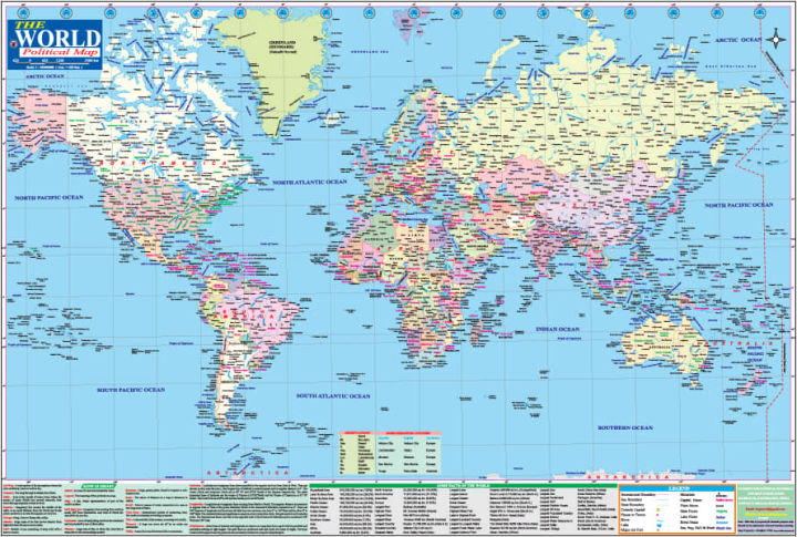 World Map - Both Side Printed - Size 73/51 cm