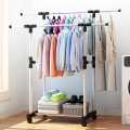 Double Pole Adjustable Stainless Steel Cloth Drying Hanger And Organizer Rack With Wheel For Indoor & Outdoor. 