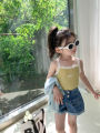 Douyin Kids Denim Shorts 2023 Summer New Korean Denim High Waist Hot Pants for Girls 23216. 