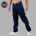 Wraon Dark Blue Solid Premium Denim Cargo Jeans Pant For Men - Fashion | Pants For Men | Men's Wear | Cargo Pants |. 