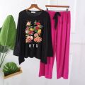 BTS FLOWER Printed Lounge Wear 2 piece Pajama Night Suit for Night Wear Home Wear For Girls Women. 