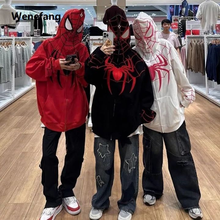 Wenefang new cool Spider-Man embroidered zipper cardigan sweater men and Bargain price women autumn couple oversize Marvel hero jacket blueydog jacket