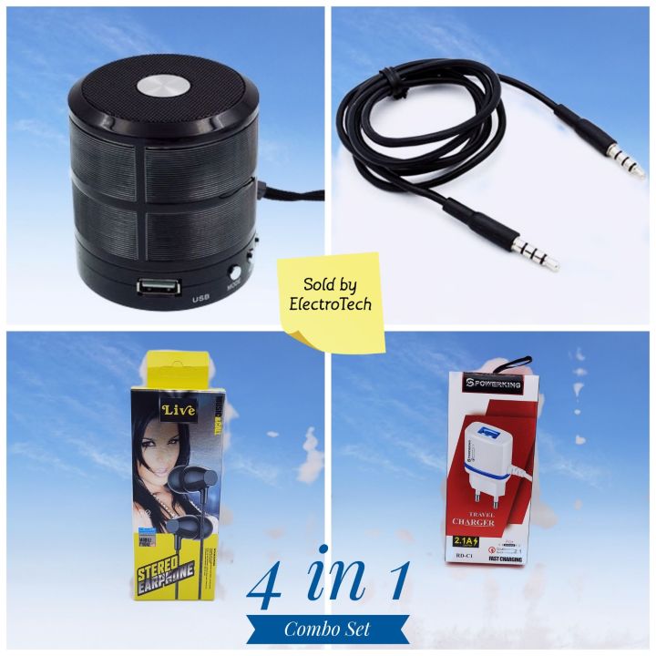 Bluetooth Speaker,Aux wire,Earphone And Android Mobile Charger