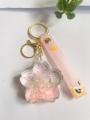 1 Pcs Flower Shaped Key Chain With Cute Holders And Water Mixed With Sparkels And Glitters. 