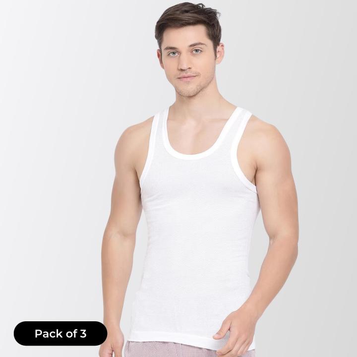 (Pack of 3) Lux Cozi Men White Sleeveless Aircool Cotton Vest Sando - Fashion | Sando For Men | Men's Wear |