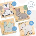 Bizzy 3D Wooden Cartoon Animals Cognitive Puzzles For Kids Children's Wooden Puzzles Toys Colors Shapes Baby Educational Toys Game. 