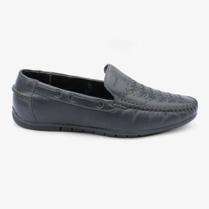 4018 Black Horse Black Color Leather Front Pattern Design Loafer For Men