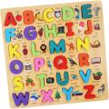 Colorful 3D Wooden English Alphabets Capital Letter (ABCD) Blocks Board with Picture, Early Learning & Teaching Toy for Baby & Toddlers. 