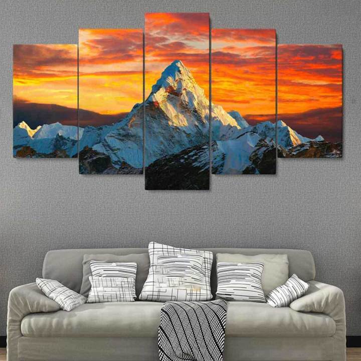 5 Panel Mountain Wall Hang Canvas Print With Wooden Frame