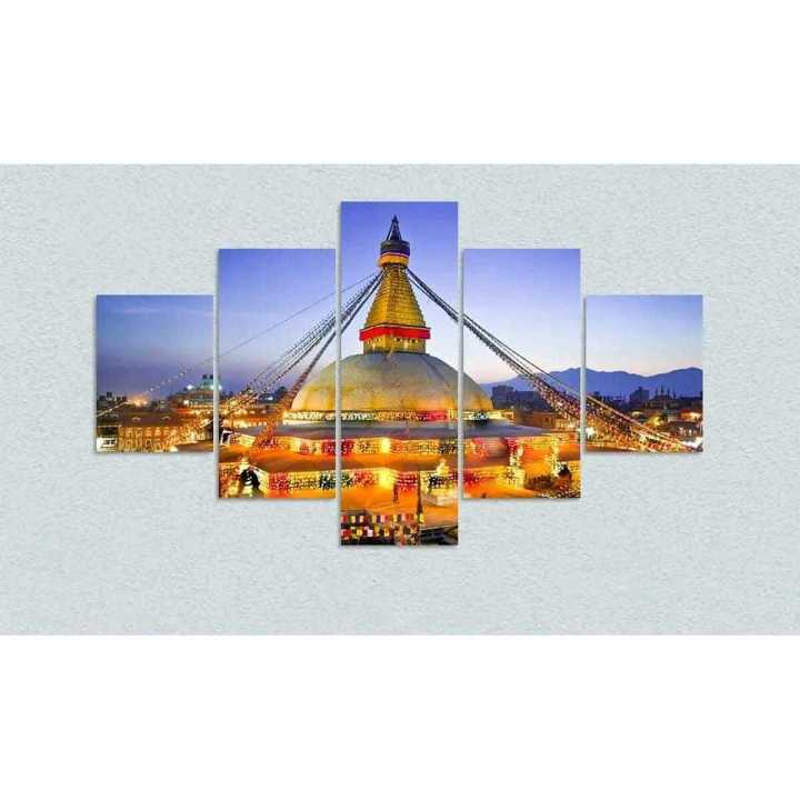 5 Piece  HD Wall Art Picture Buddha Light on Canvas for Living Room Decor Solid Wood Inner Frame
