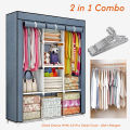 Collapsible Portable Wardrobe - Foldable Clothes Rack with 10 Steel Hangers. 