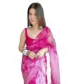 Saree For Women. Organza Party-Wear Bollywood Stylish Lightweight Saree Pink & Blue With Unstitched Blouse. 