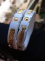 Gold Plated Sankha Pola Bangles For Women Conch Shell With Peacock Design Churi. 