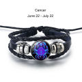 12 Constellation Zodiac Sign Braided Leather Bracelet Woven Glass Dome Bracelet MNP. 