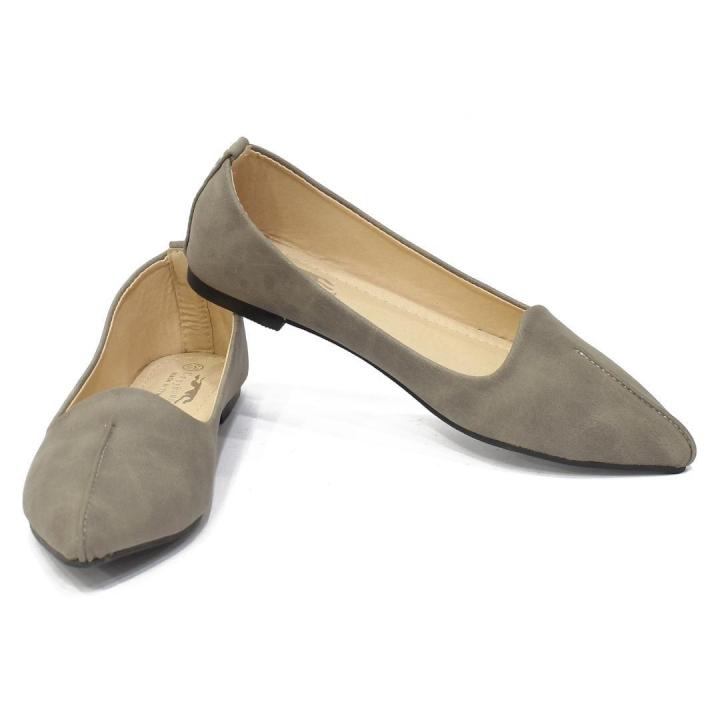 Grey Pointed Tip Closed Shoes For Women