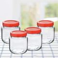 Small Glass Jar with Plastic red Lid for Kitchen Storage 250ML-(Set Of 4). 