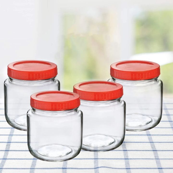 Small%20Glass%20Jar%20with%20Plastic%20red%20Lid%20for%20Kitchen%20Storage%20250ML-(Set%20Of%204)%20-%20Image%202