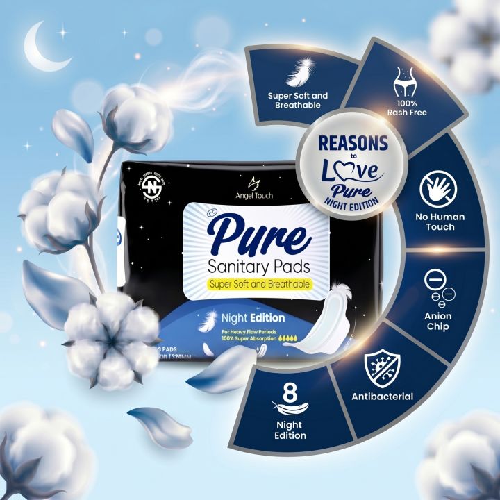 PURE%20Night%20Edition%20320mm%20%E2%80%93%20Overnight%20Protection%20Sanitary%20Pads%20%7C%208%20Pads%20%7C%20Anion%20Chip%20%7C%20Sumitomo%20SAP%20-%20Image%202