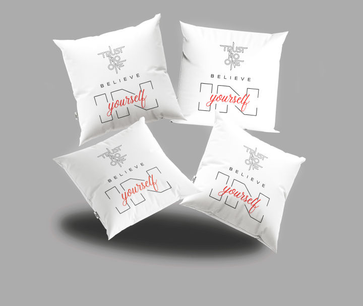 Set of 4 Inspirational Typography Throw Cushions Cover with Filling 16x16– Set of 4
