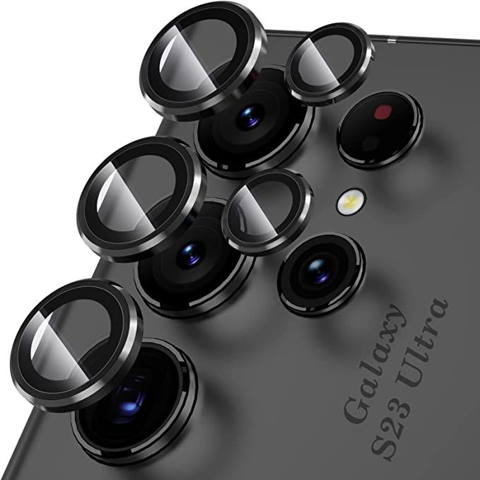 For Samsung Galaxy S23 Ultra Camera Lens Protector - Individual Metal Ring Lens Cover - Black