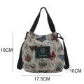 Retro Nylon Shoulder Bag Flower Pattern Comfortable Bucket Bag Large Capacity Portable Tote Bag. 