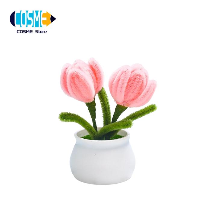 Pipe Cleaner Project Kit Handmade Pipe Cleaner Flower Kit Diy Craft Supplies for Rose Tulip Lily Daffodil Potted Floral Plants