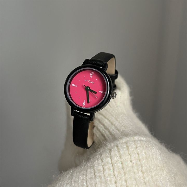 【Top-notch quality】Red and Blue Color-Block Round Small Dial Fashion Niche High-End Watch for Women Wildberry Watch Female Students