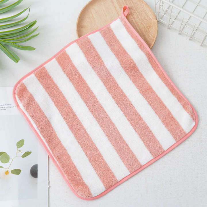 Warp%20Knitted%20Coral%20Fleece%20Color%20Stripe%20Square%20Absorbent%20Non-Shedding%20Baby%20Hand%20Household%20Face%20Towel%20-%20Image%208