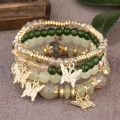 CARAT Butterflies Pendant Elastic Wristband Boho Style Butterfly Beaded Bracelet Set Elastic Wristband Jewelry Gift for Women Women. 