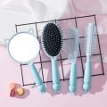 4pcs/set Hair Care Styling Tools Candy Colors Massager Comb Mirror Set Anti-slip Soft Makeup Mirror Hairbrush Set Cute Rabbit Design Cartoon Handheld Mirror Comb Set Travel. 