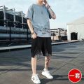 Casual suit men's summer new watermark personality bird pattern teen snow mountain short sleeve shorts two-piece set. 