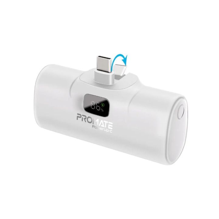 Promate%20POWERUP-C,%20Power%20Bank%20with%20Built-In%20USB-C%20Connector,%20Premium%205000mAh%20Mini%20Capsule%20Fast%20Charging,%2020W%20USB-C%20Power%20Delivery,%20LED%20Display%20and%20Foldable%20Kickstand%20-%20Image%202