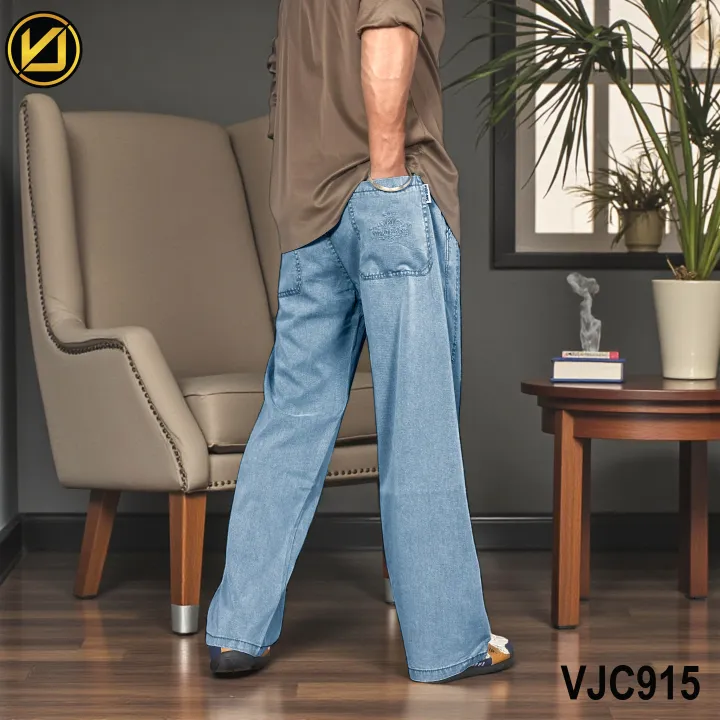 VIRJEANS%20(VJC915)%20Summer%20Soft%20Ultra%20Thin%20Lyocell%20Baggy%20Trouser/Pant%20For%20Men-%20Light%20Blue%20-%20Image%202