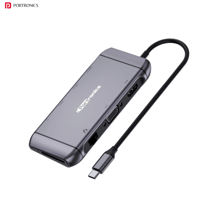 Potronics Mport 9C | Multiport USB Hub | 1000MBPS Ethernet Port | USB 3.0 | Support Upto 100W PD Charging for Laptops