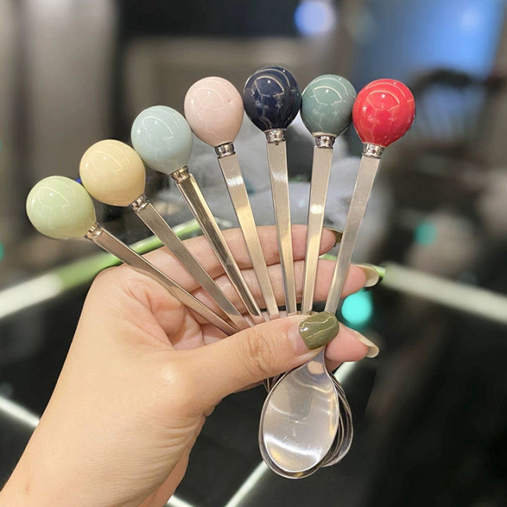 Kitchen accessories Stainless Steel Spoon Cute Ball Coffee Spoon Ice Cream Dessert Tea Stirring Spoon For Picnic Kitchen Accessories JUE